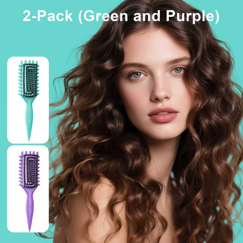 Weldilgit 2-Pack Curly Hair Brush, Curl Defining Brush with Soft Boar Bristles Detangling Tangled Glides,Wide-Teeth Design Effortlessly Shaping & Defining Curls,Curling Definer for Wet & Dry Hair (Green Purple) - Image 2